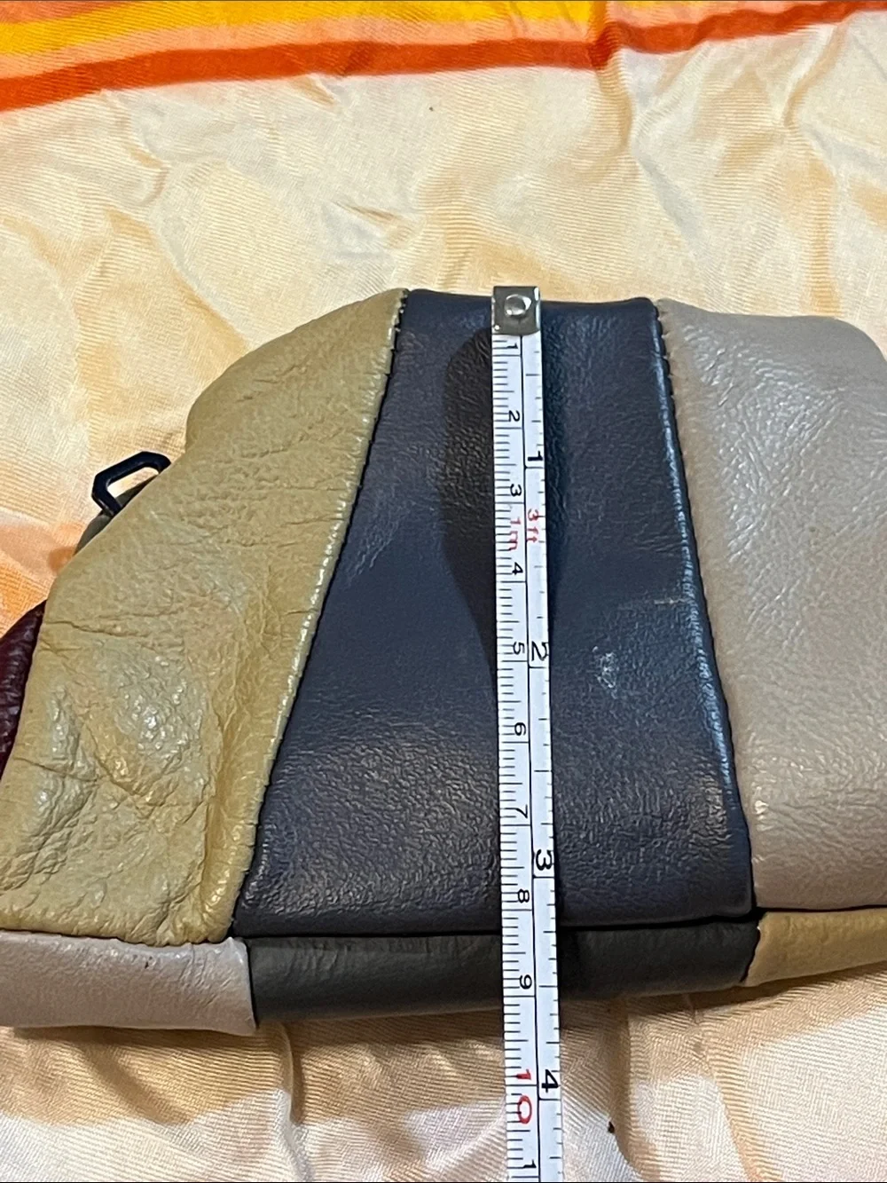 Tri-Color Leather Cosmetic Pouch in Black, Gray and Cream